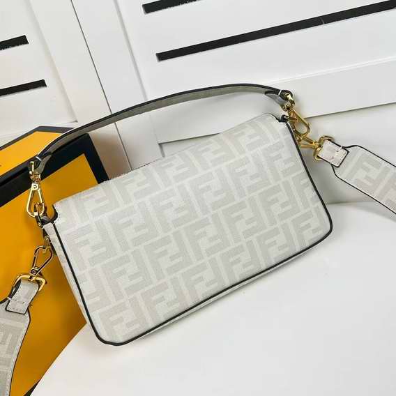 Fendi FF glazed fabric bag with inlay Baguette F0705 gray