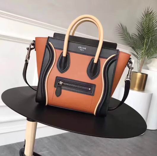  Celine micro luggage bag in natural calfskin black,orange,apricot