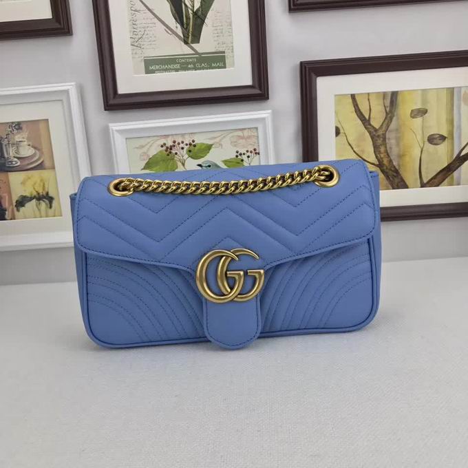 Gucci GG Marmont matelasse shoulder bag Blue leather