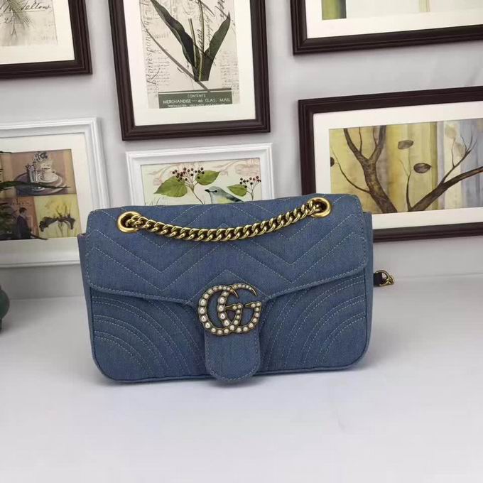  Gucci GG Marmont matelasse shoulder bag Denim Fabric