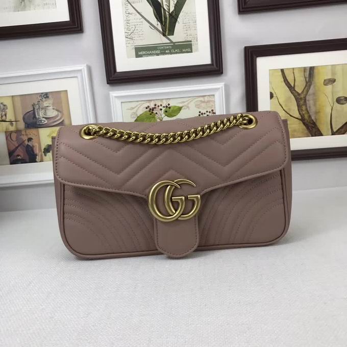  Gucci GG Marmont matelasse shoulder bag khaki leather