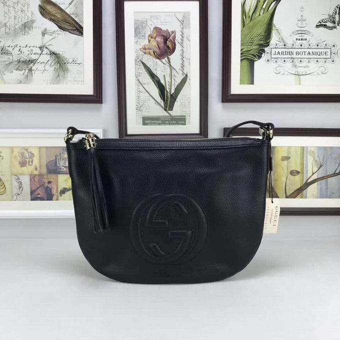  Gucci GG leather shoulder bag black