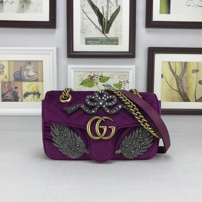  Gucci GG Marmont embroidered velvet mini bag bordeaux chevron velvet