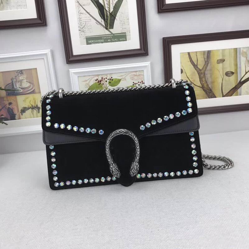  Gucci Black  Nubuck Leather shoulder bag with crystals
