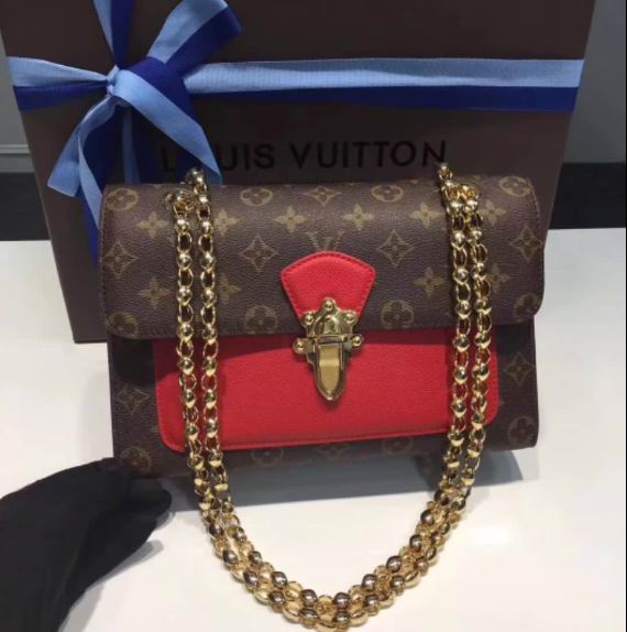  Louis Vuitton Monogram coated canvas with colourful calfskin VICTOIRE Bag Cherry