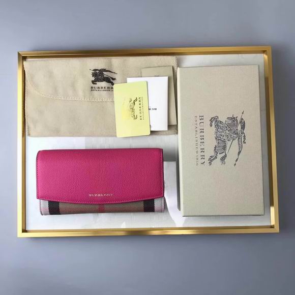 Burberry House Check And Leather Continental Wallet Rose red