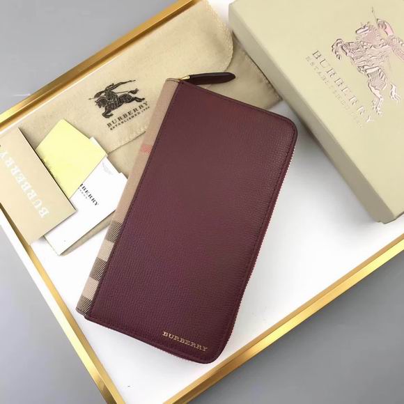  Burberry London Check Ziparound Wallet Wine red