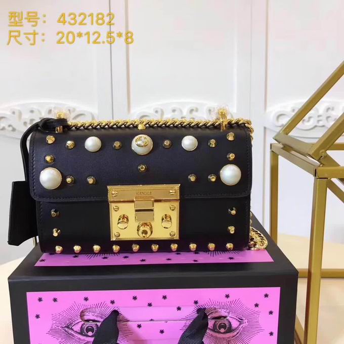  Gucci Padlock studded leather shoulder bag black
