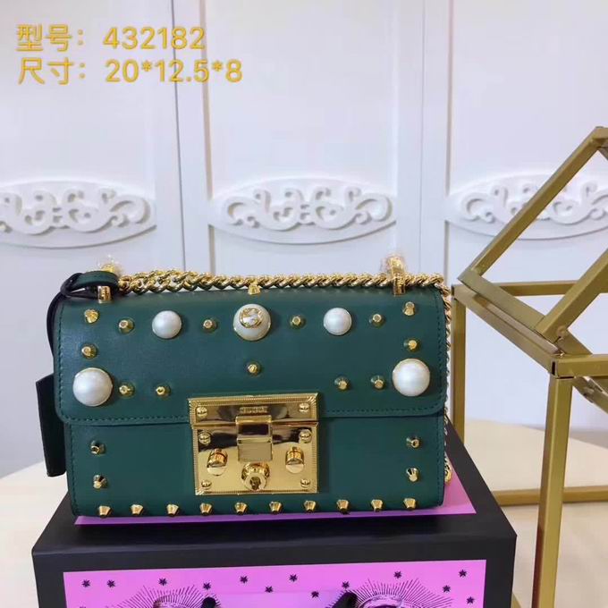  Gucci Padlock studded leather shoulder bag green