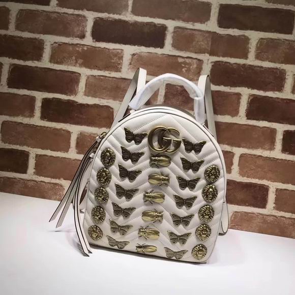  Gucci GG Marmont animal studs leather backpack white