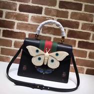 Gucci  Leather top handle bag with moth black  
