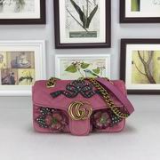 Gucci GG Marmont embroidered velvet mini bag pink chevron velvet 